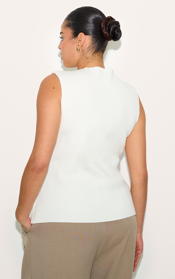 Plus Cream Compact Knit Button Up Waistcoat image 2