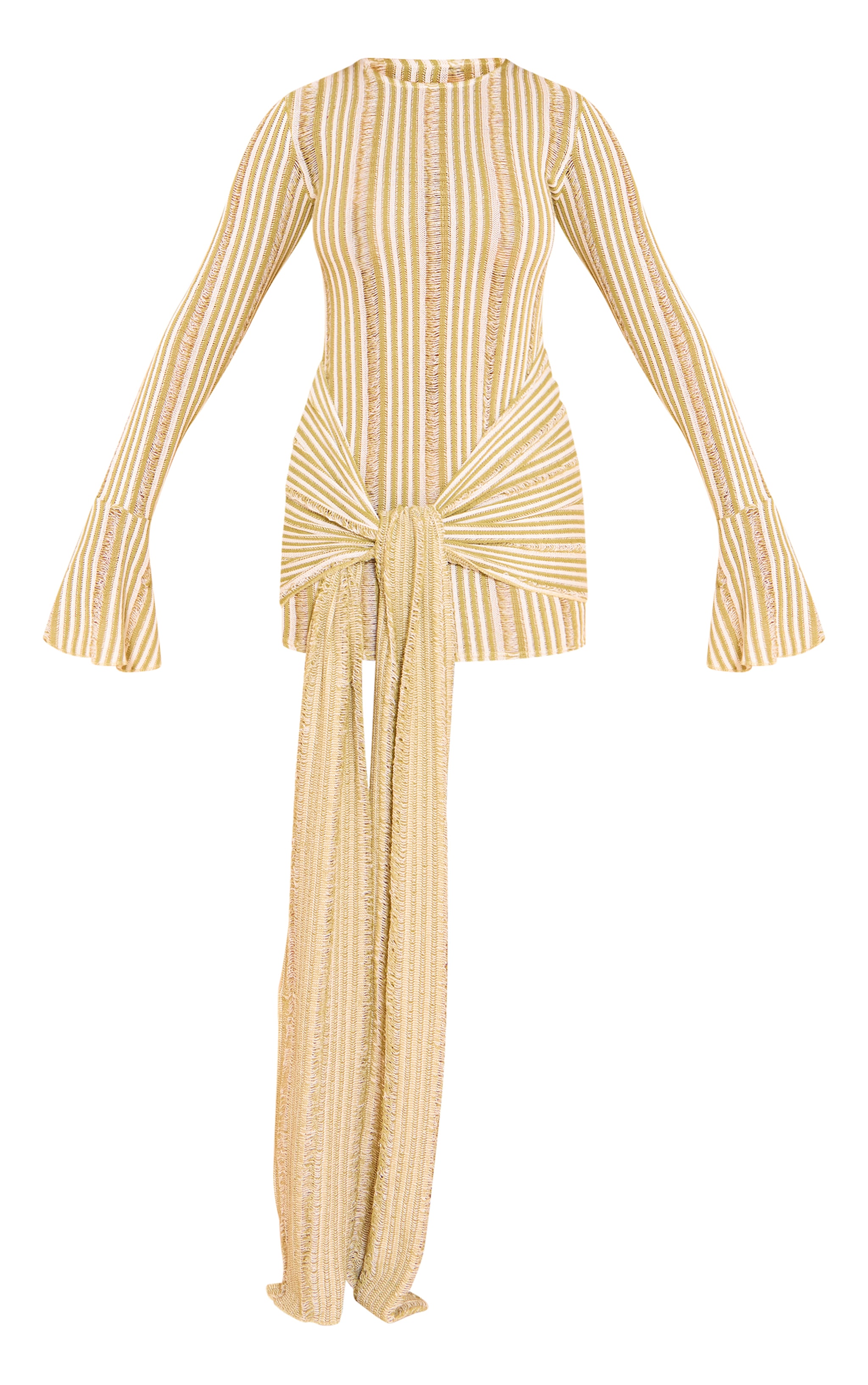 Shape Olive Textured Long Sleeve Tie Waist Mini Dress image 5