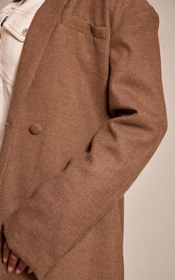 Shape Chocolate Wool Look Cinched Waist Longline Blazer Coat image 4
