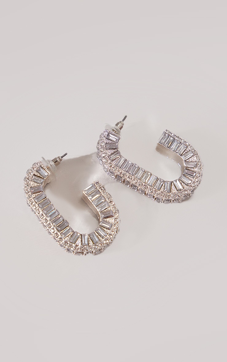 Silver Square Hoop Jeweled Earrings image 3