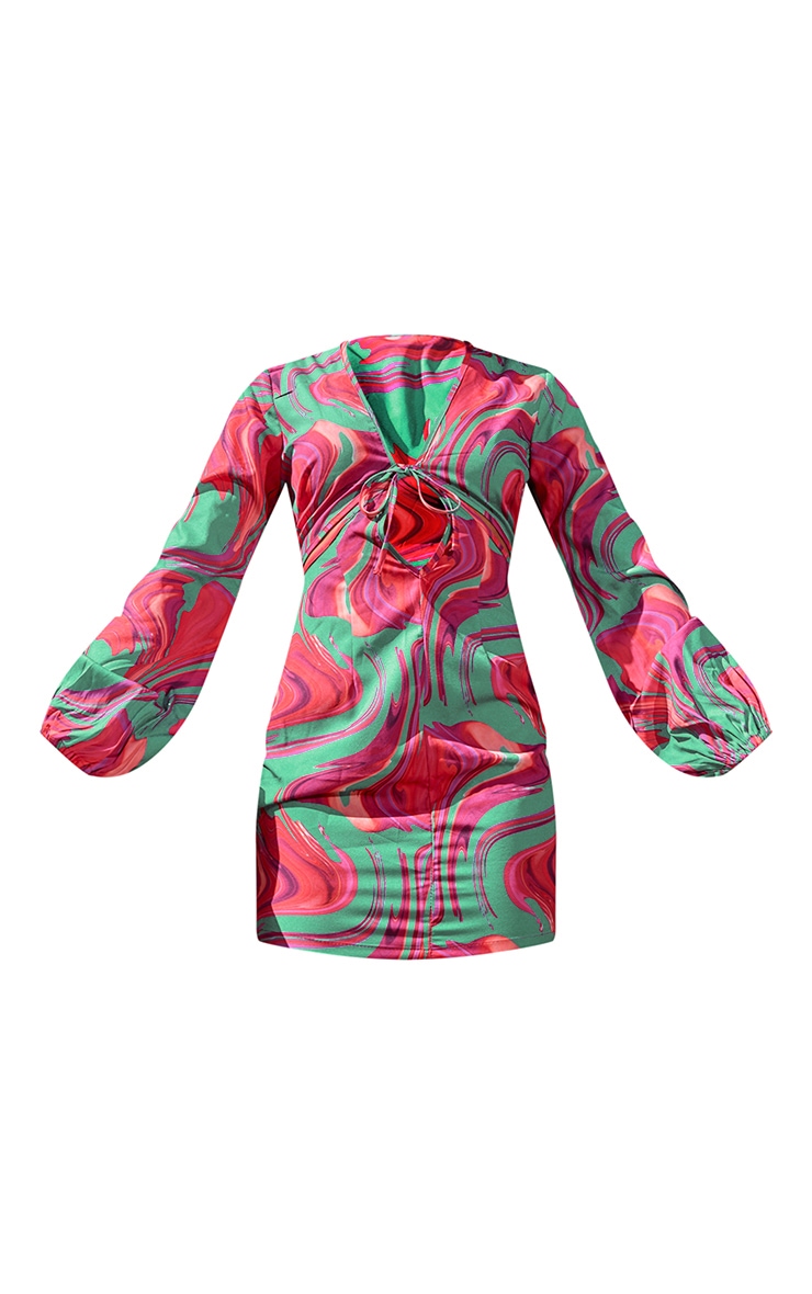 Robe moulante découpée rose imprimé marbre à buste noué et manches longues image 5