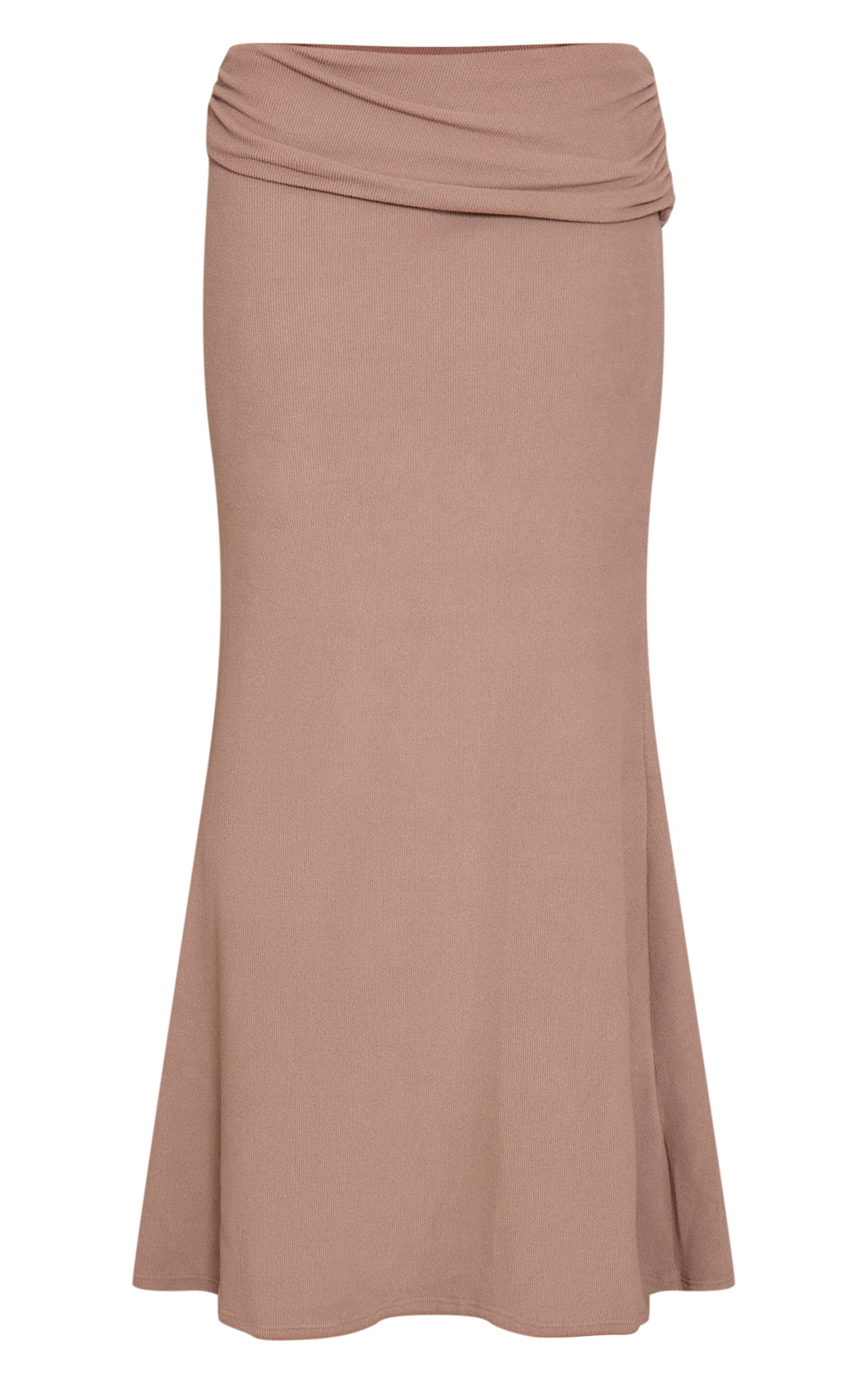 Taupe Soft Brushed Rib Fold Over Detail Maxi Skirt image 5