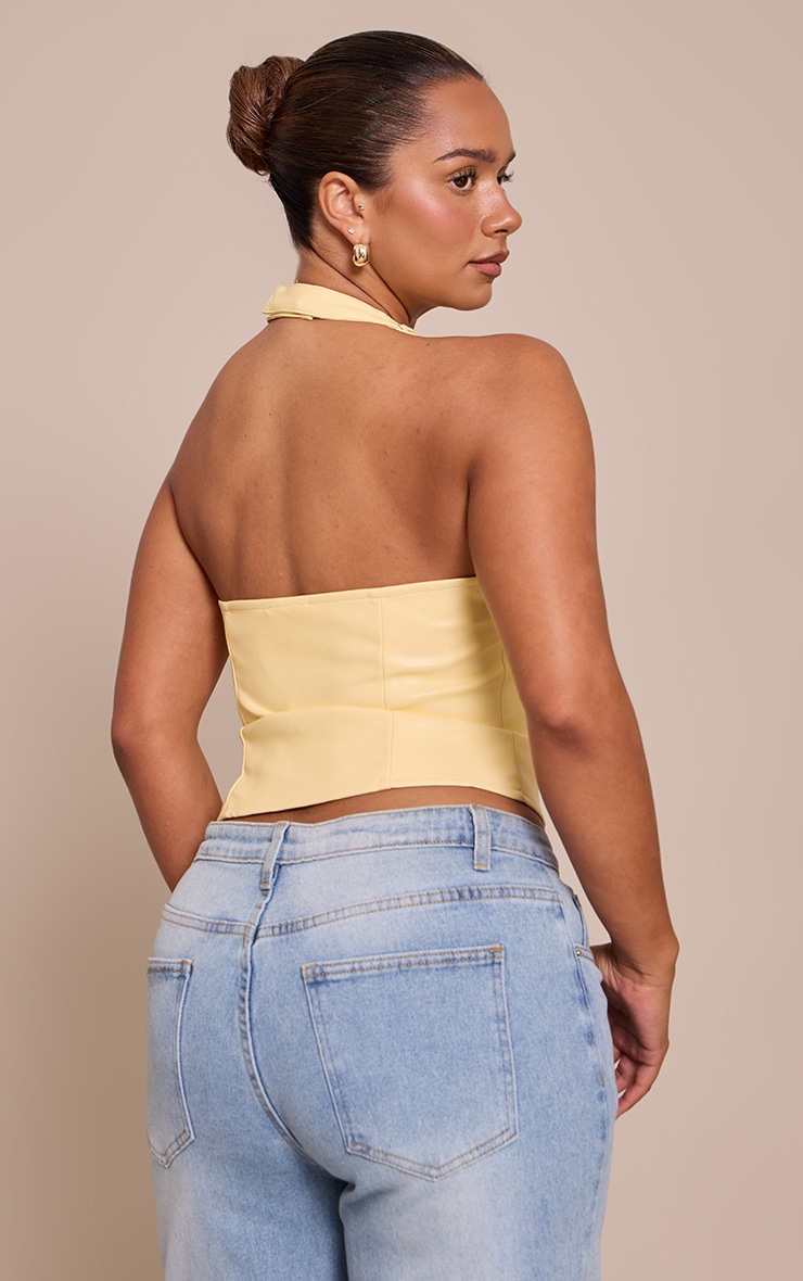 Shape BUTTER YELLOW Faux Leather Halter Neck Lace Up Corset image 2