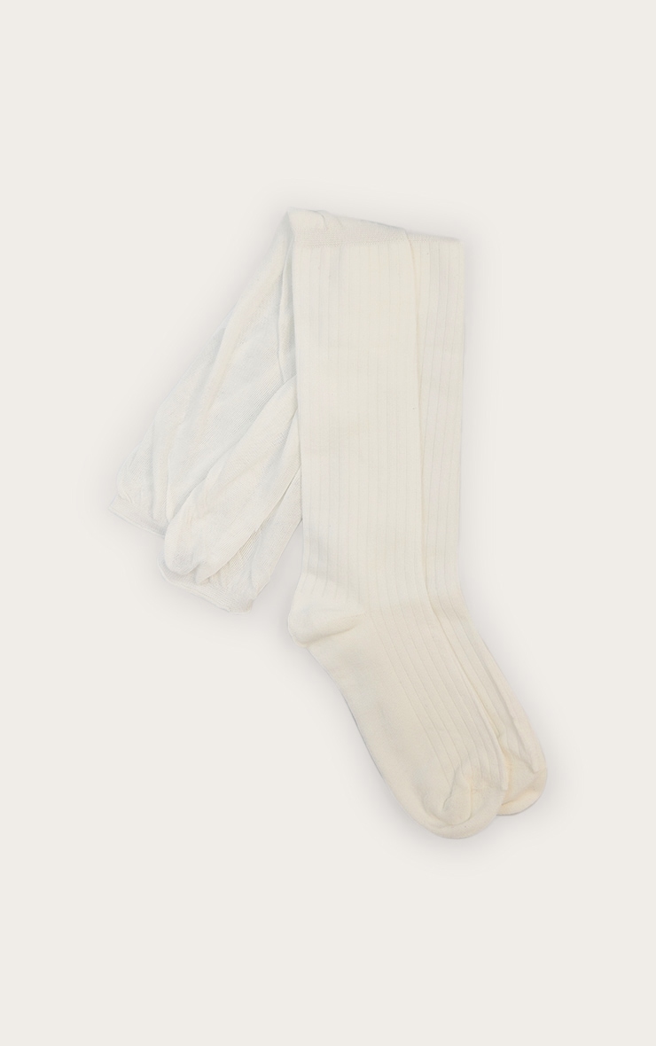 Cream Ribbed Over The Knee Socks image 2
