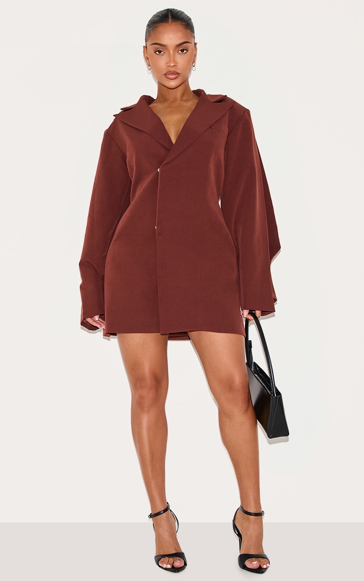 Shape Chocolate Tailored Pleated Sleeve Adjustable Waist Blazer Dress image 3