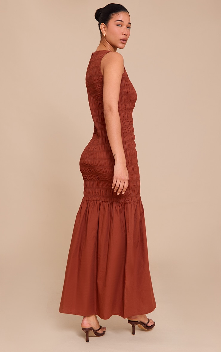 Chestnut Shirred Detail Drop Waist Maxi Dress image 2