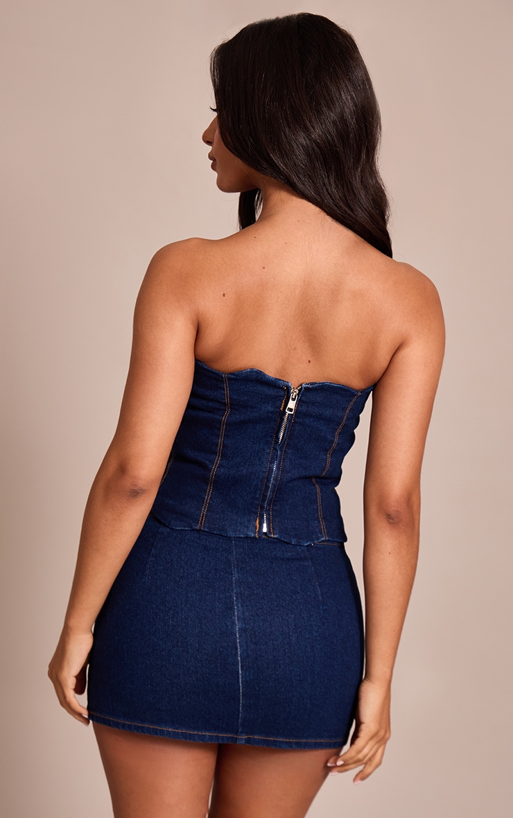 Petite Indigo Denim Scalloped Edge Bandeau Top image 2