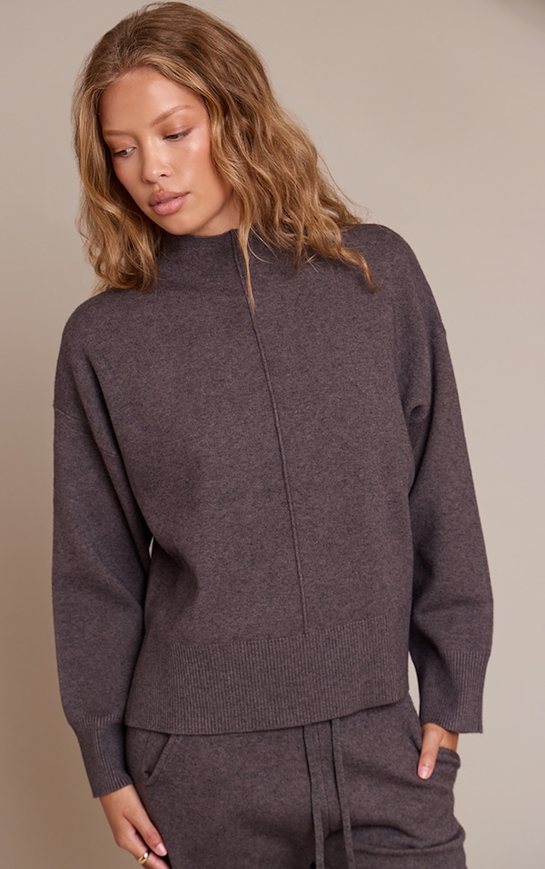 Charcoal Seam Detail Oversized Knitted Jumper