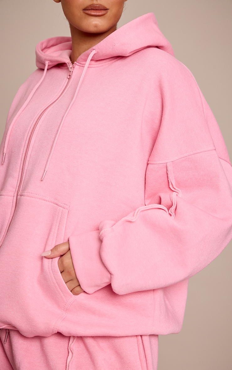  Plus Light Pink Oversized Seam Detail Zip Through Hoodie image 4