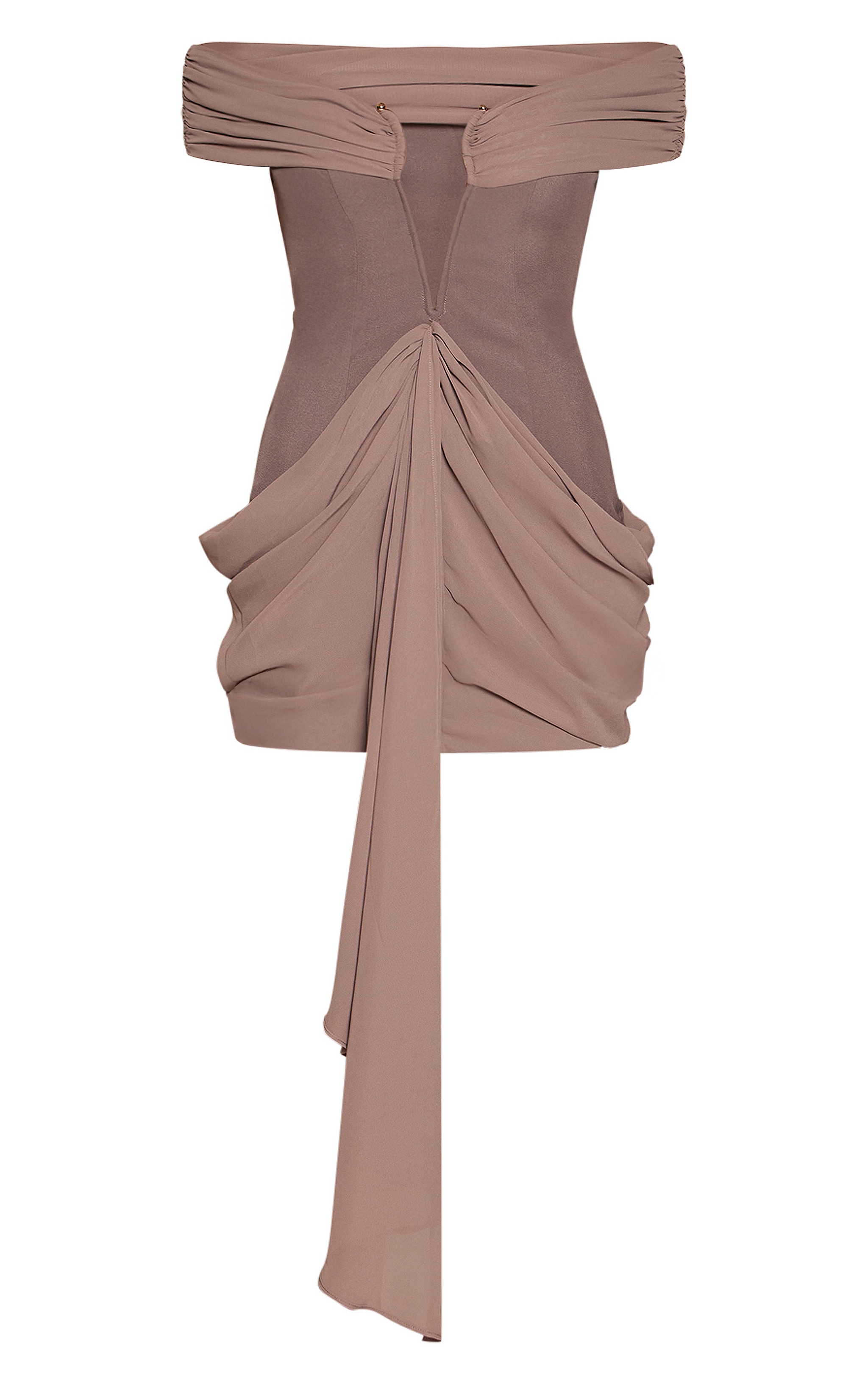 Taupe Chiffon Bardot Drape Mini Dress image 5