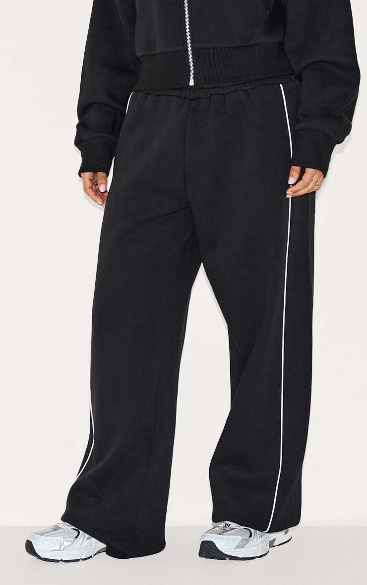 Petite Black Piping Detail Joggers image 2