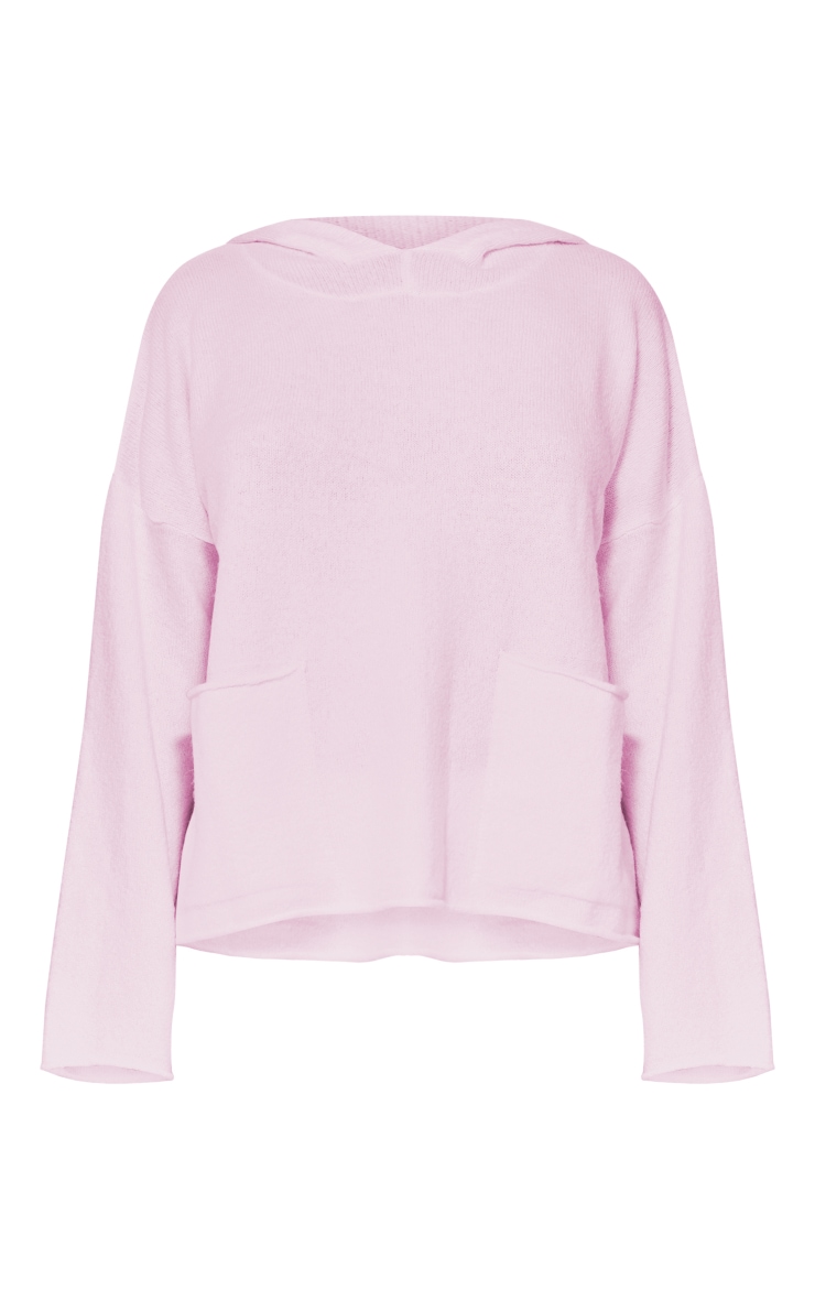 Petite Baby Pink Luxe Knit Pocket Hooded Jumper image 5