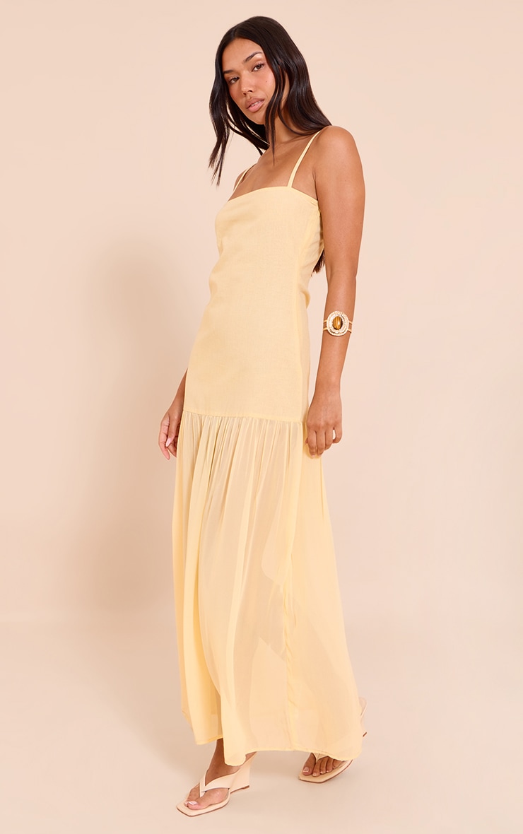 Lemon Linen Look Strappy Dropped Waist Maxi Dress image 3