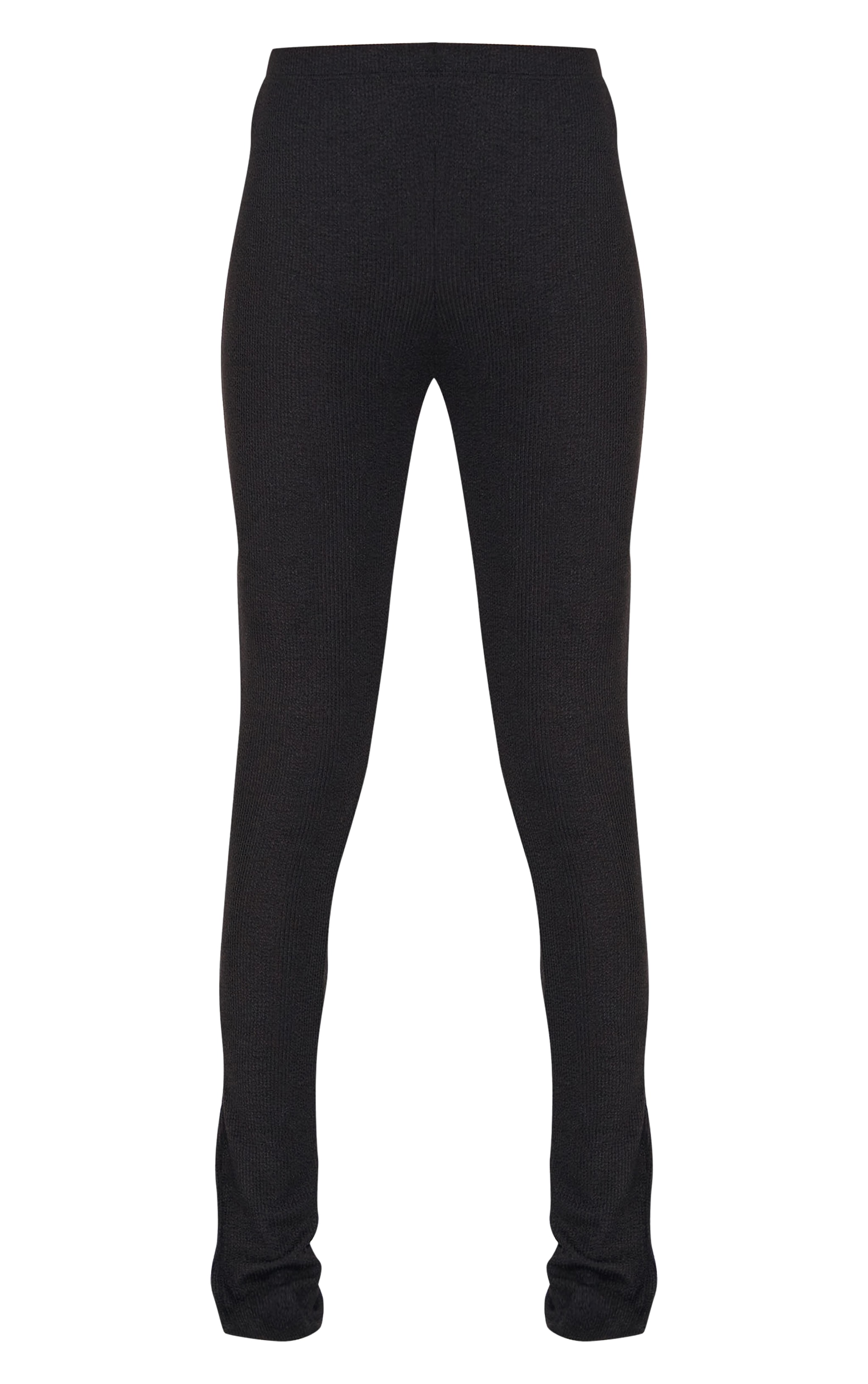 Black Textured Ribbed Split Hem Leggings image 5