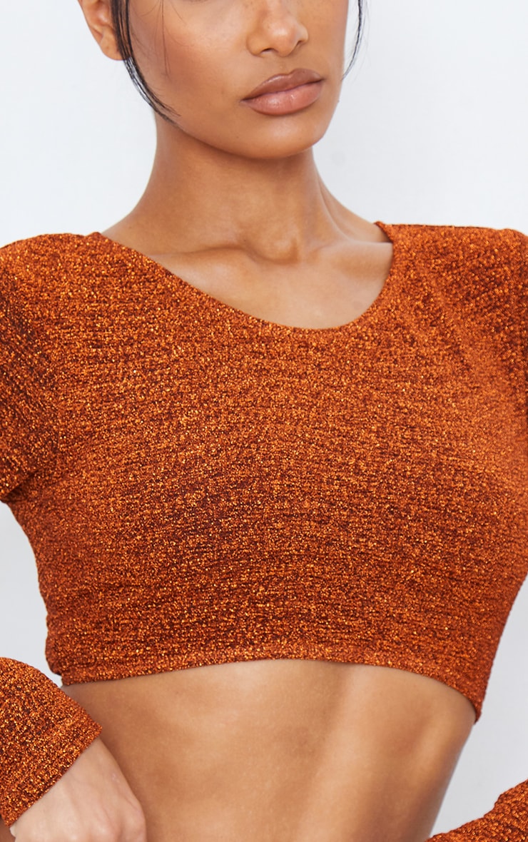 Bronze Glitter Long Sleeve Bikini Top PrettyLittleThing SA