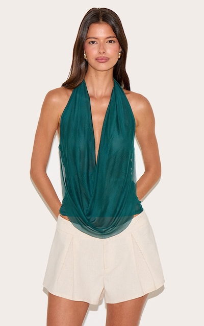 Teal Mesh Halter Neck Top