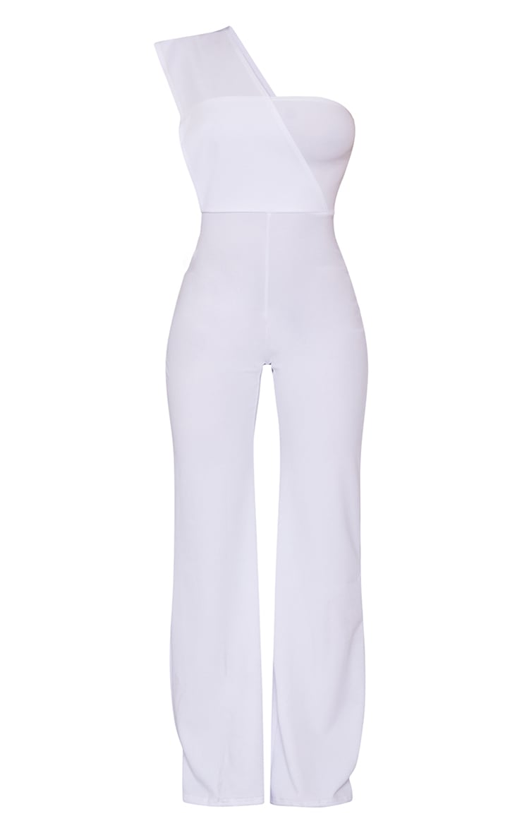 White One Shoulder Drape Detailed Jumpsuit image 5