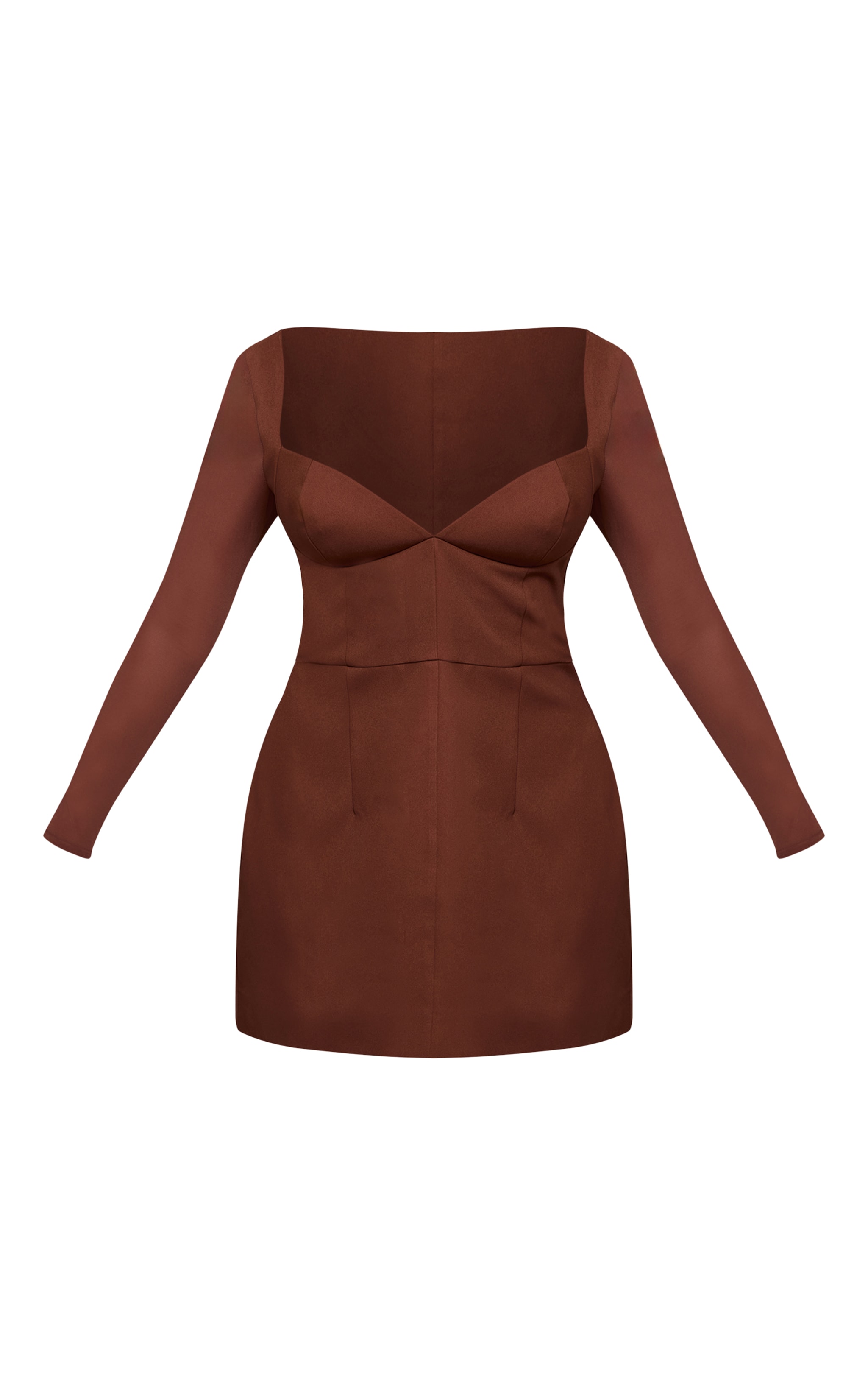 Shape Brown Woven Plunge Long Sleeve Mini Dress image 5