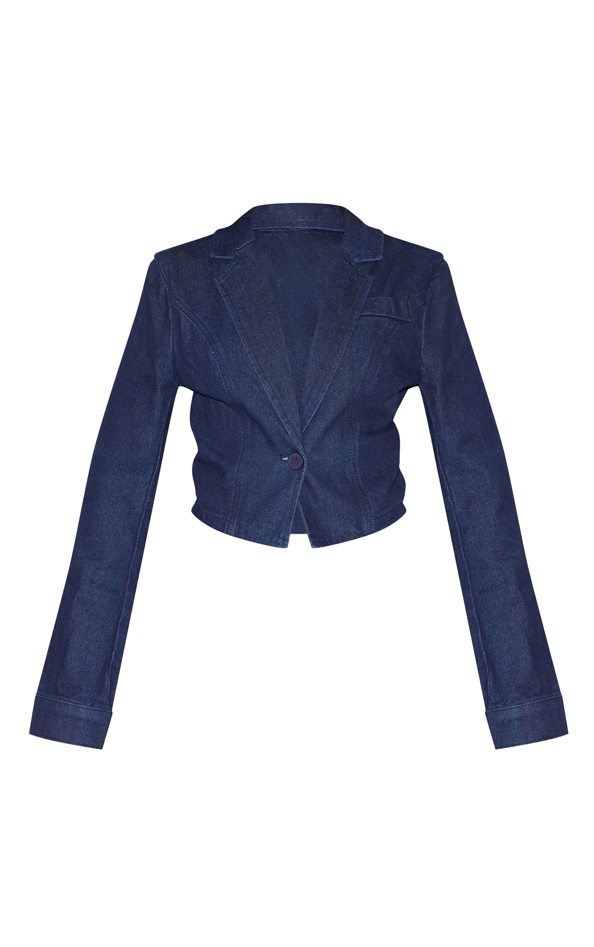 Blazer en denim indigo foncé court à taille cintrée, coupe petite image 5