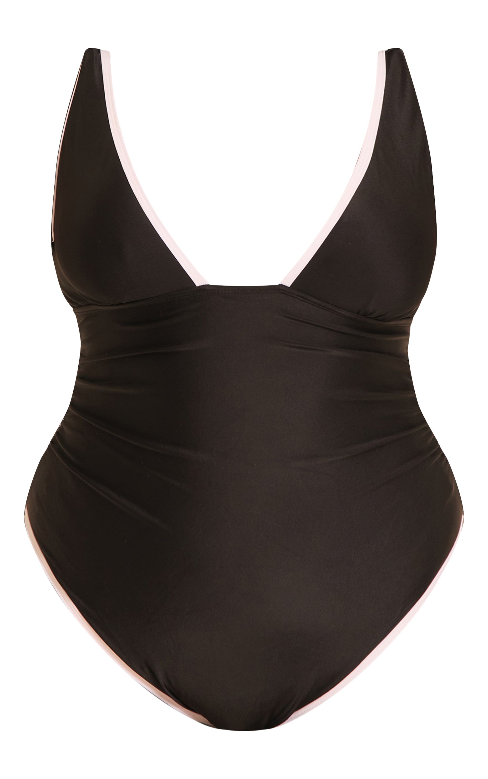 Plus Black Contrast Binding Plunge Ruched Swimsuit image 5