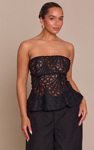 Sculpt Corset Bandeau à Basque en Dentelle Noire