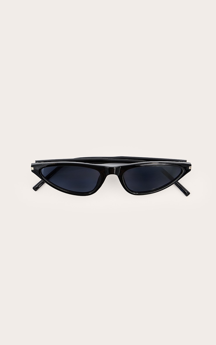 Black Extreme Cat Eye Skinny Frame Sunglasses image 2