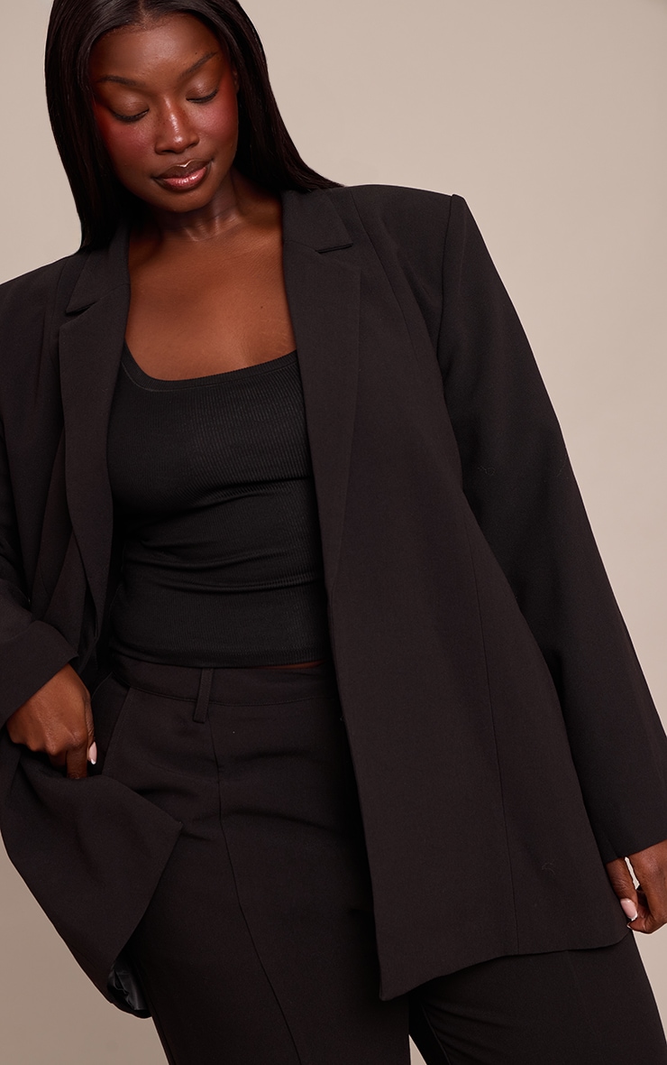Plus Black Tailored Oversized Dad Blazer image 4