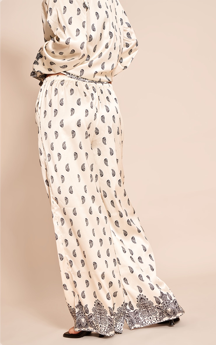  Cream Paisley Print Drawstring Extreme Wide Leg Pant image 3