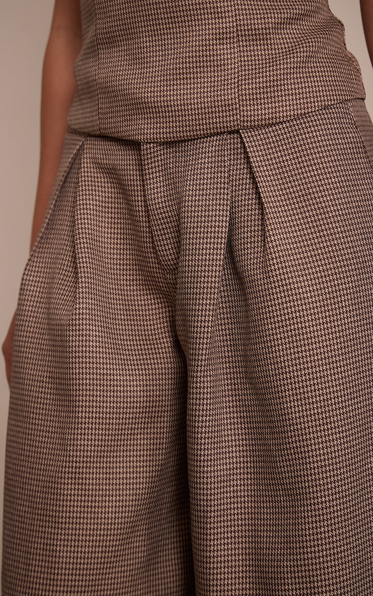 Brown Dogtooth Tailored Woven Wide Leg Pants image 4