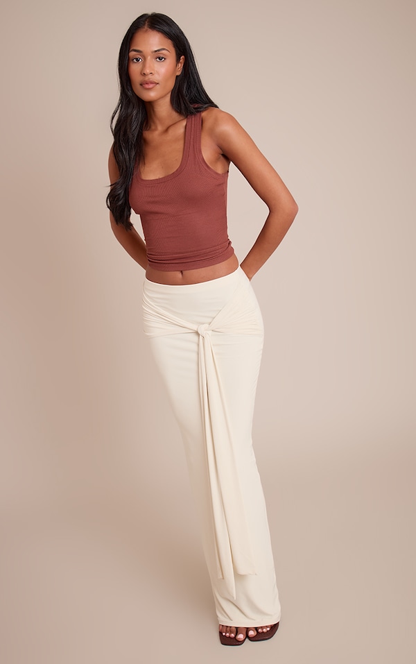 Tall Cream Slinky Knot Detail Maxi Skirt
