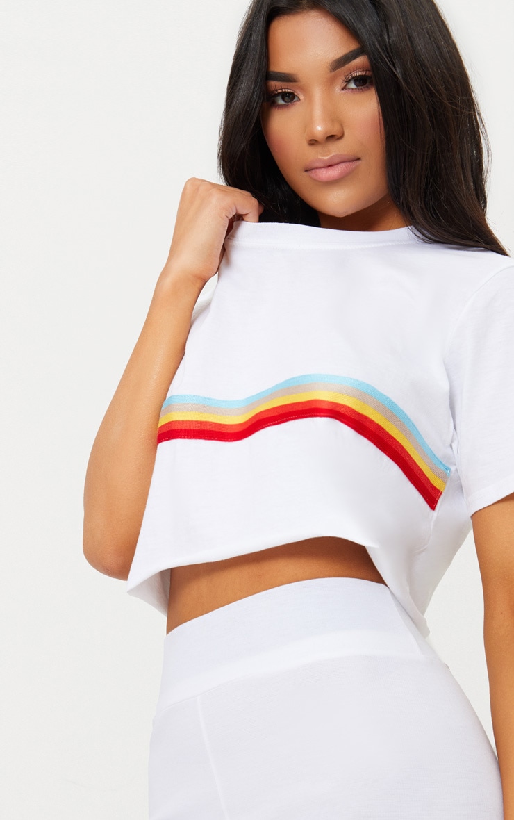 White Rainbow Sporty Tape Crop T Shirt image 5