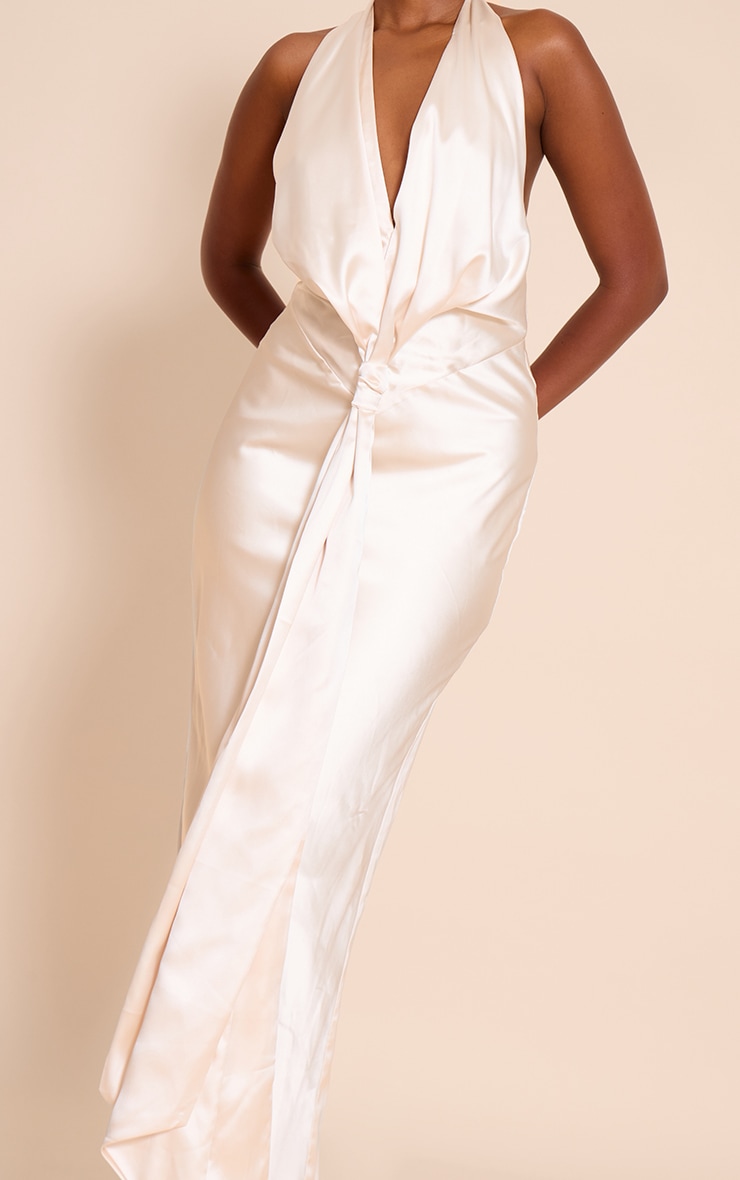 Cream Satin Knot Detail Maxi Dress image 4