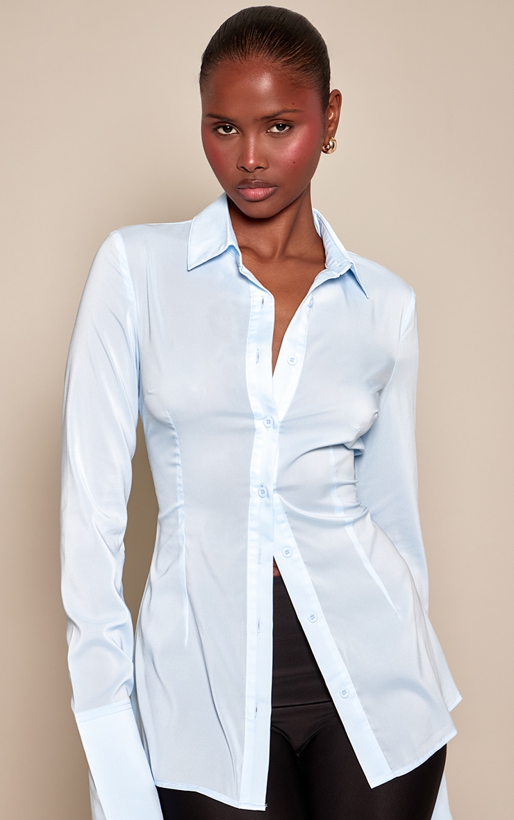 Blue Chiffon Fitted Shirt