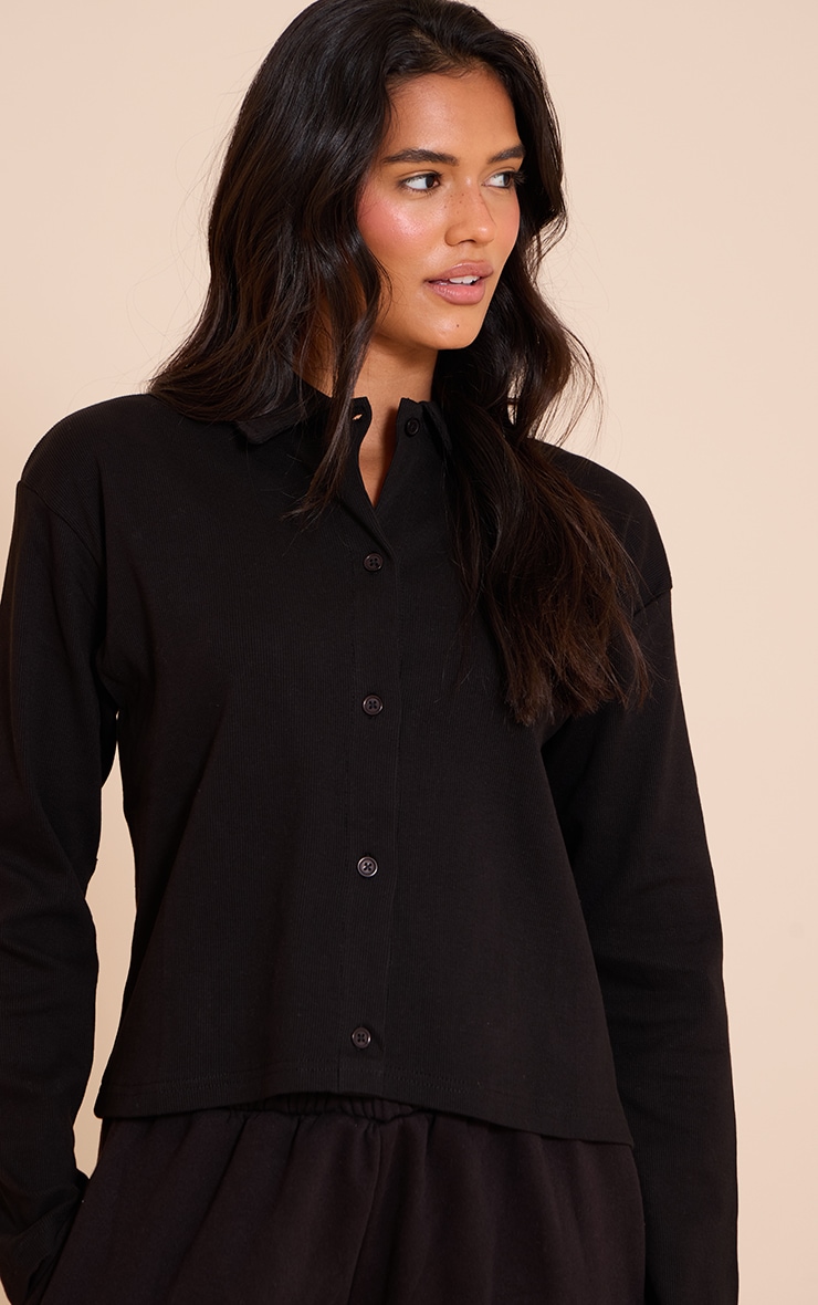 Black Cropped Boxy Collared Sweat image 1