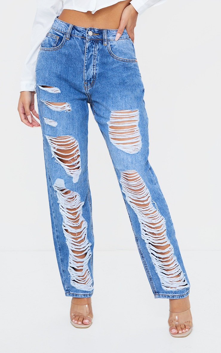 blue distressed boyfriend jeans