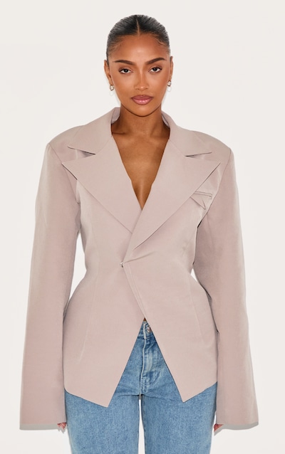 Shape Blazer de tailleur taupe à taille croisée asymétrique et ajustable