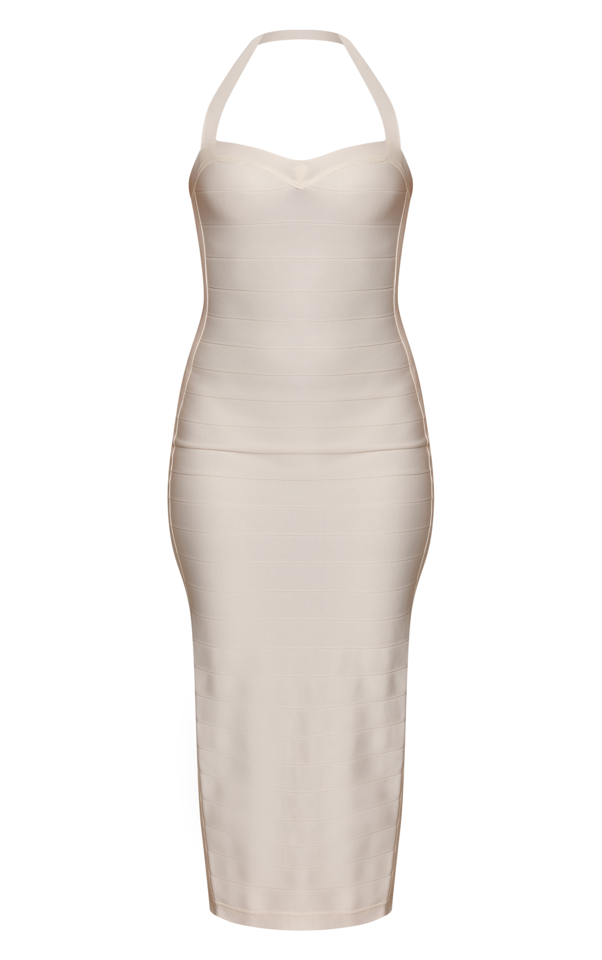 Robe longue bandage moulante crème à col droit image 5