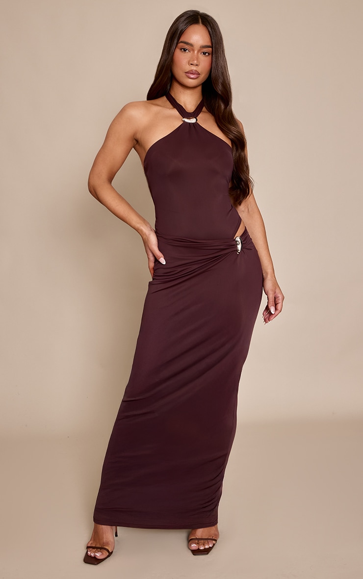 Chocolate Matte Sculpt Trim Detail Maxi Skirt image 1