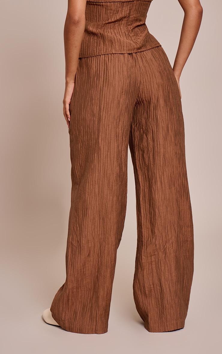 Chocolate Textured Woven Mid Rise Wide Leg Pants image 3