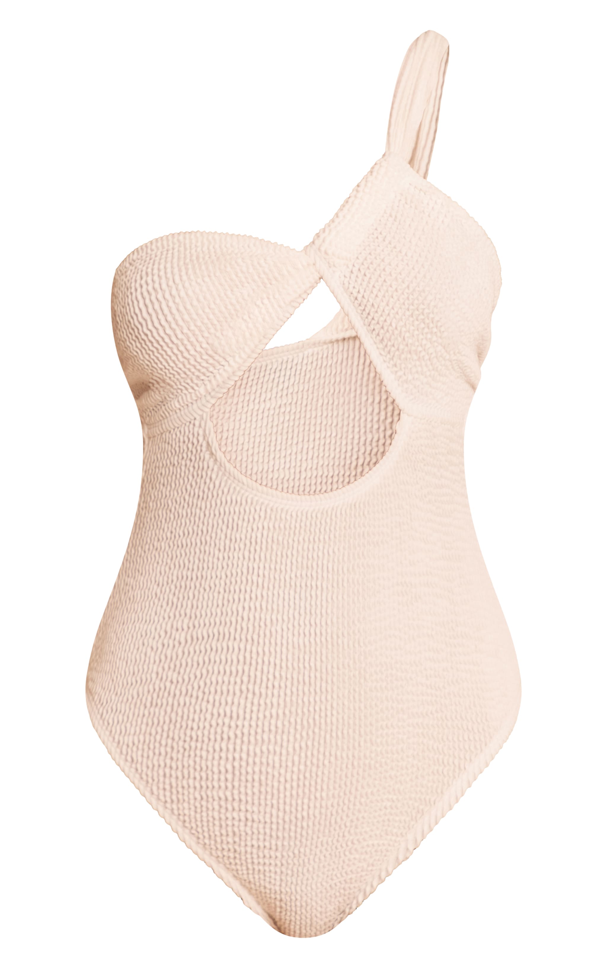 White Crinkle One Shoulder Cut Out Swimsuit image 5