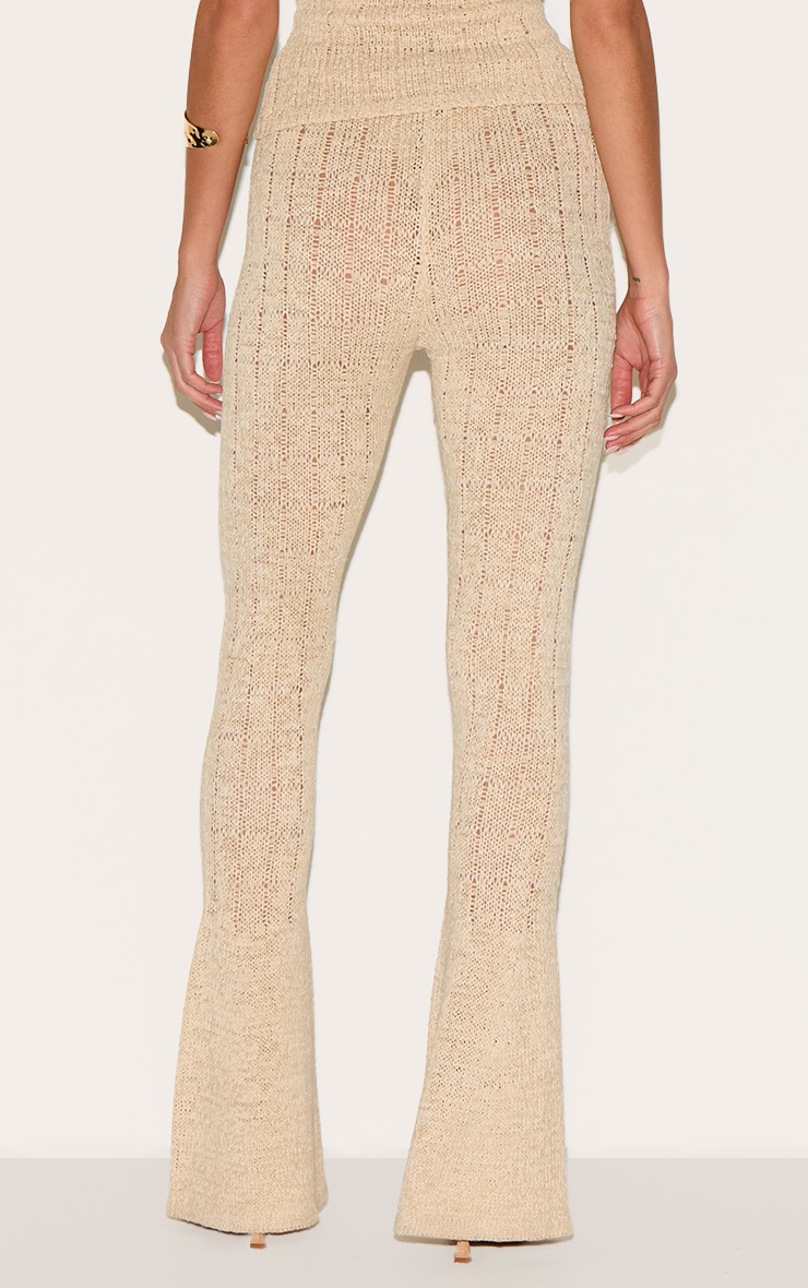 Oatmeal Textured Filigree Knit Wide Leg Trousers image 3
