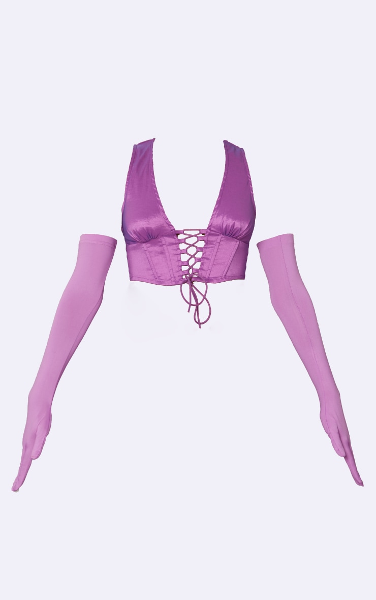 Purple High Shine Lace Up Top With Gloves PrettyLittleThing