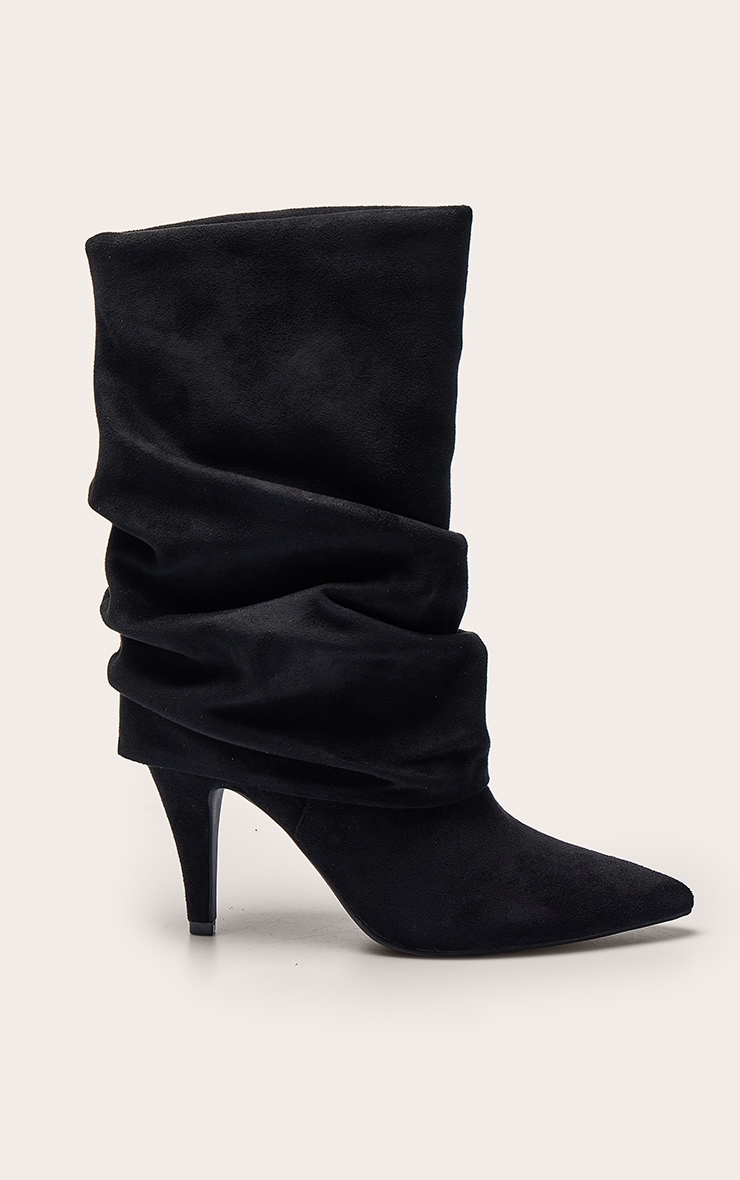 Black Faux Suede Ruched Fold Over Ankle Boots image 2