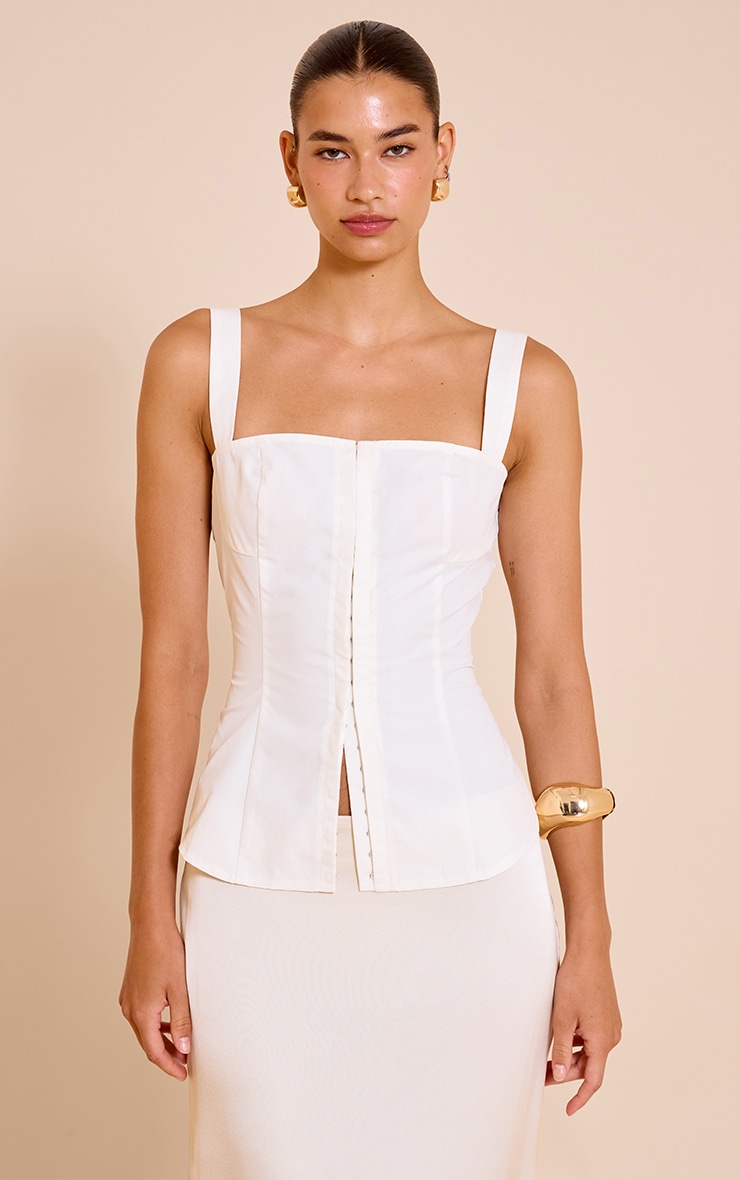 Ecru Hook And Eye Strappy Longline Top image 4