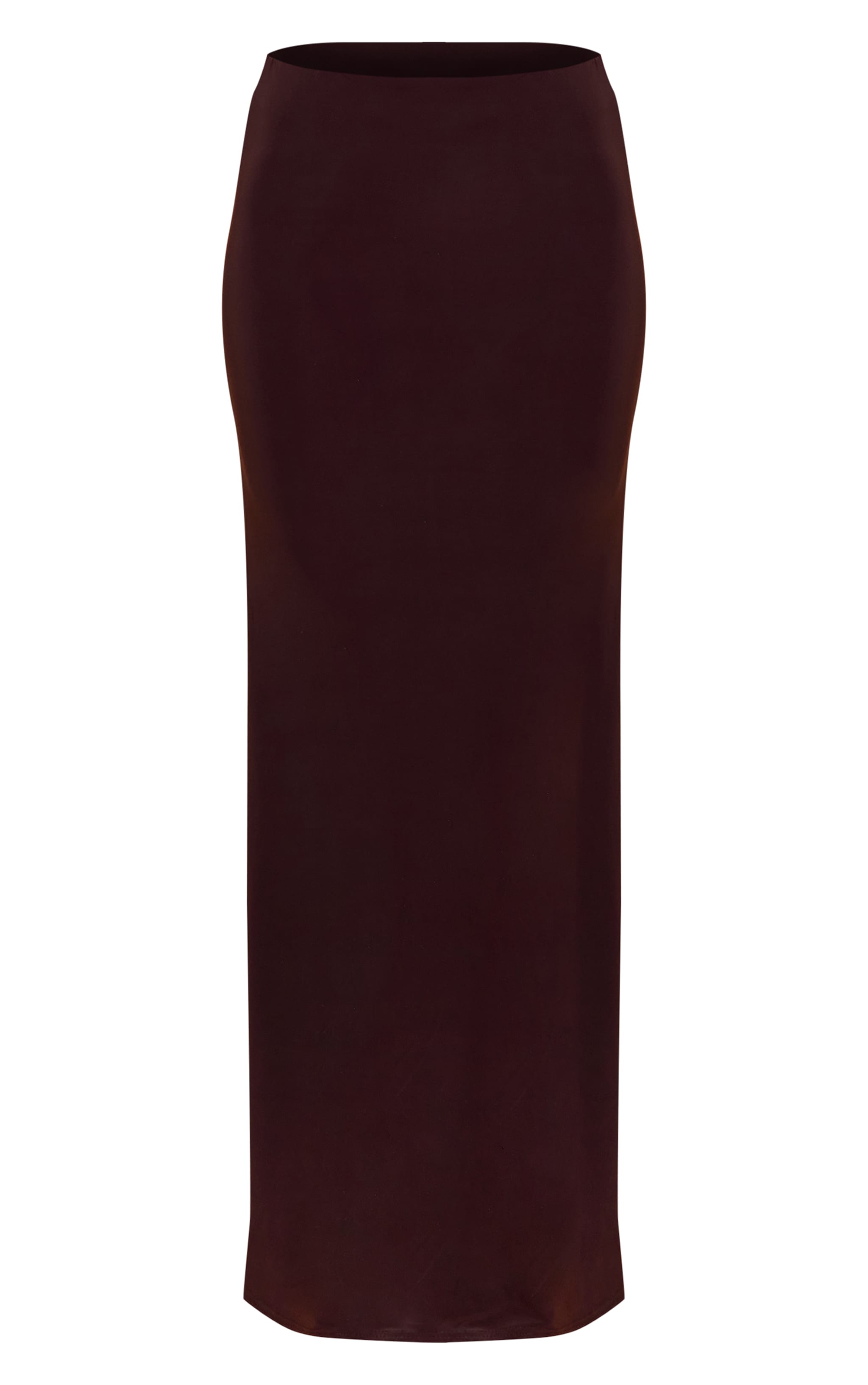 Chocolate Brown Slinky Mid Rise Maxi Skirt image 5