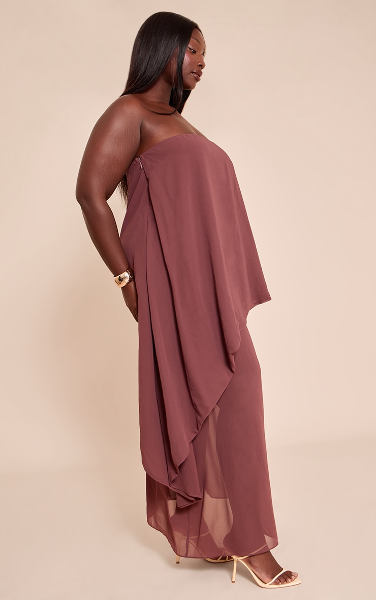 Plus Chocolate Chiffon Bandeau Overlay Maxi Dress image 3