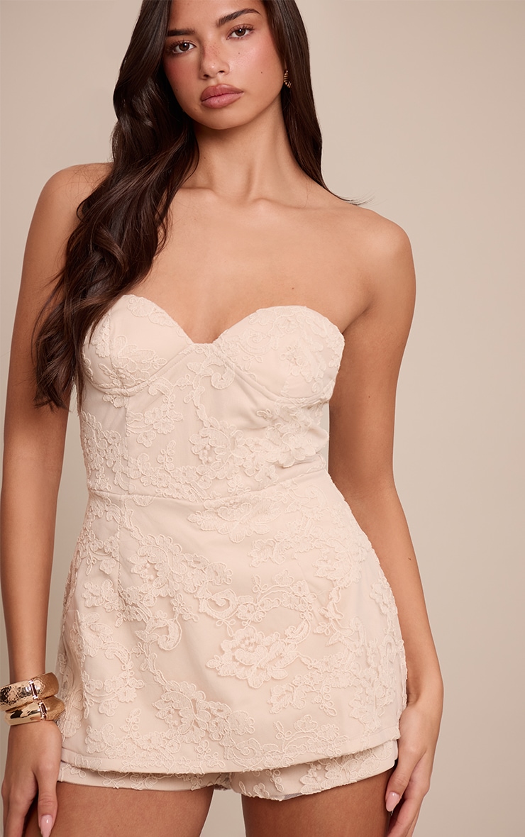 Light Nude Floral Crochet Lace Bandeau Playsuit image 1