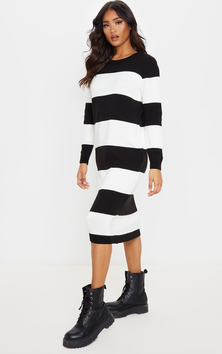 Monochrome Soft Knit Stripe Midi Dress