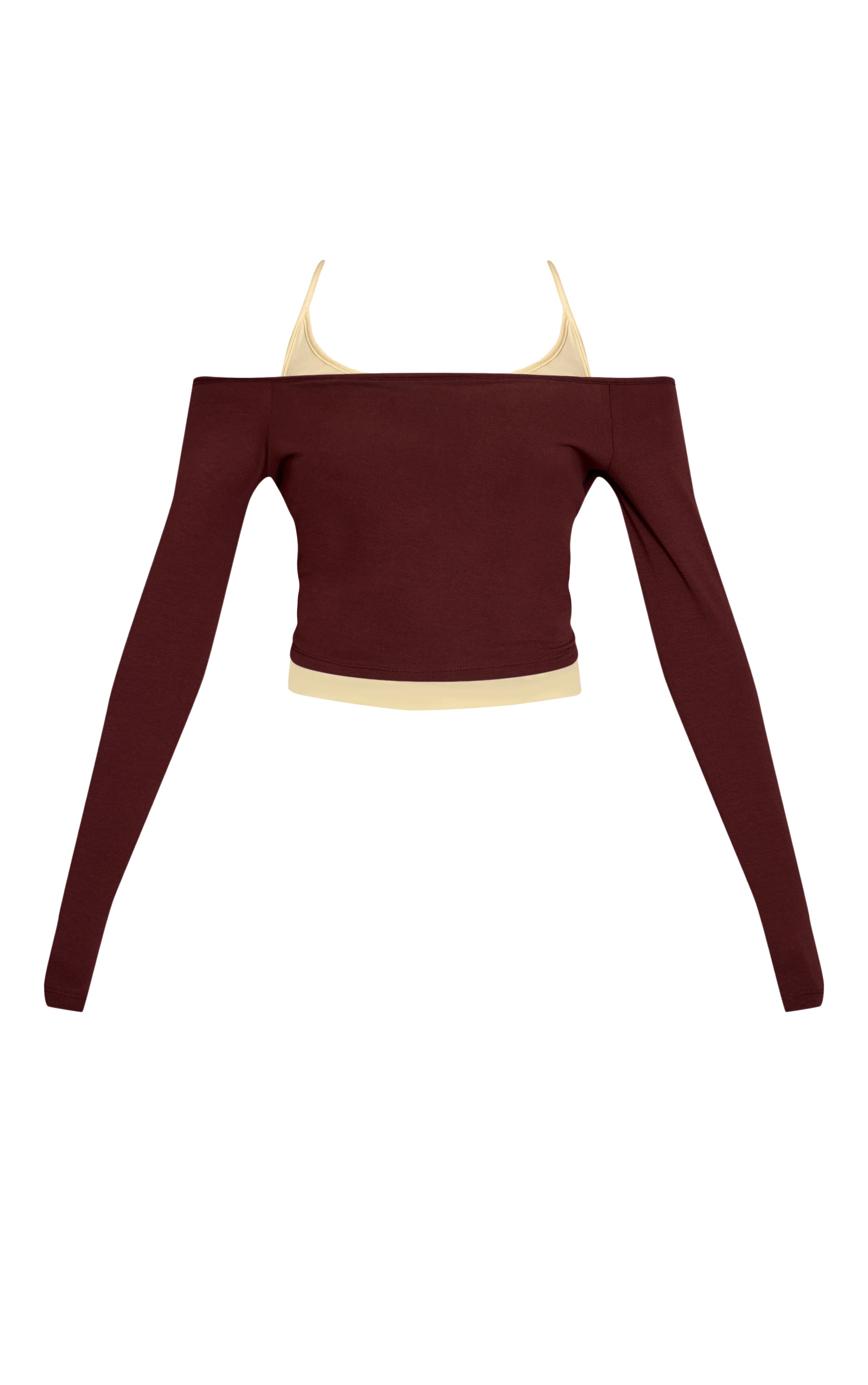 Chocolate Cotton Overlay Detail Bardot Long Sleeve Top  image 5