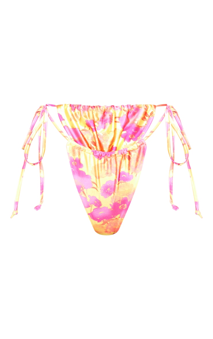 Pink Pastel Floral Tie Side Bikini Bottoms PrettyLittleThing UAE